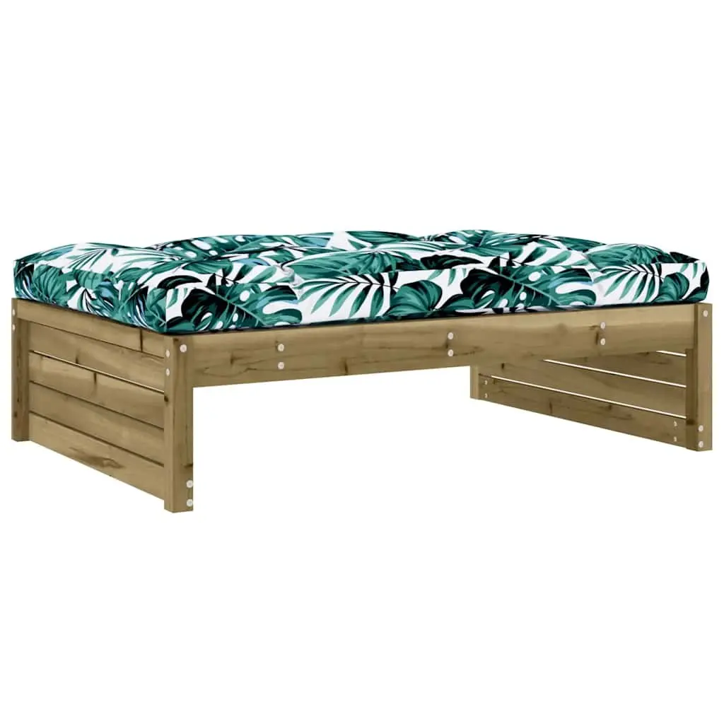 Garden Footstool Outdoor Patio Ottoman Brown Wooden Slatted Design with Cushion