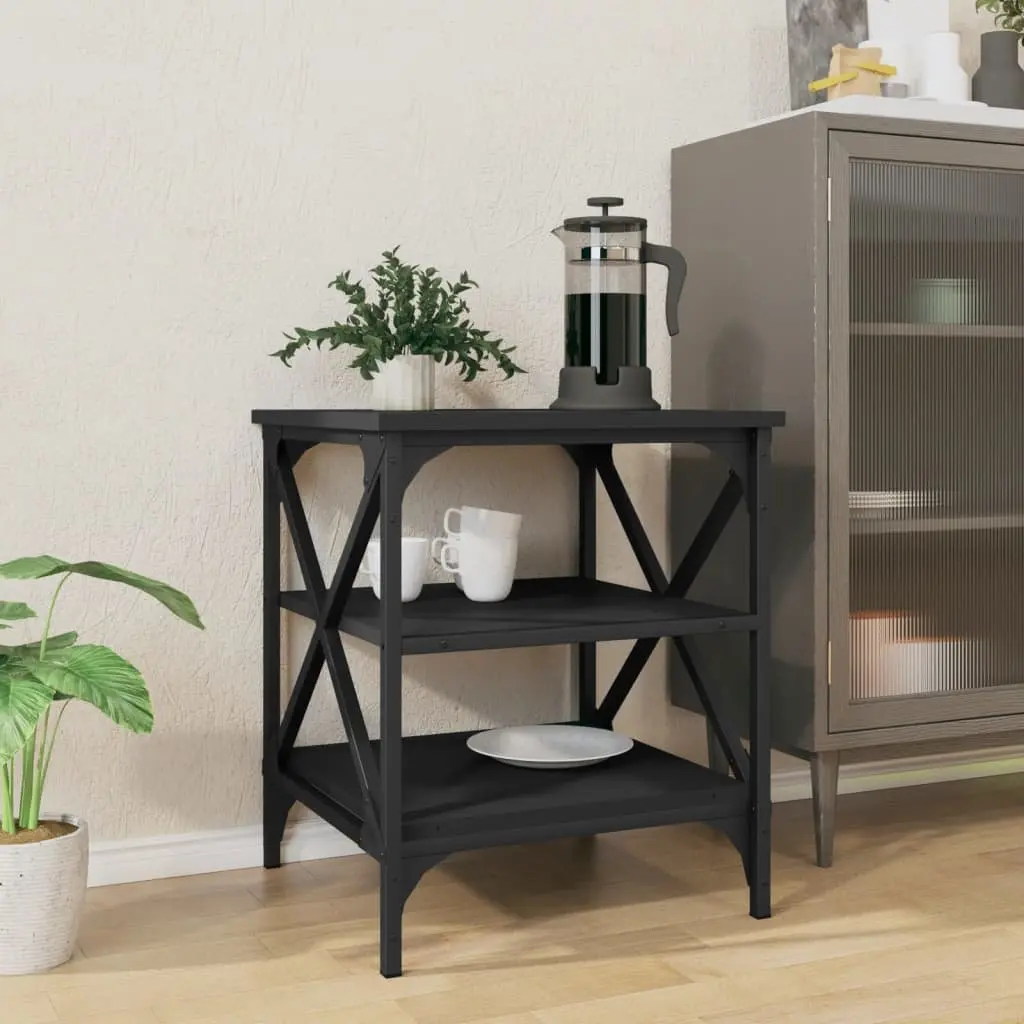End Table Black Storage Side Table Living Room Accent Furniture Engineered Wood