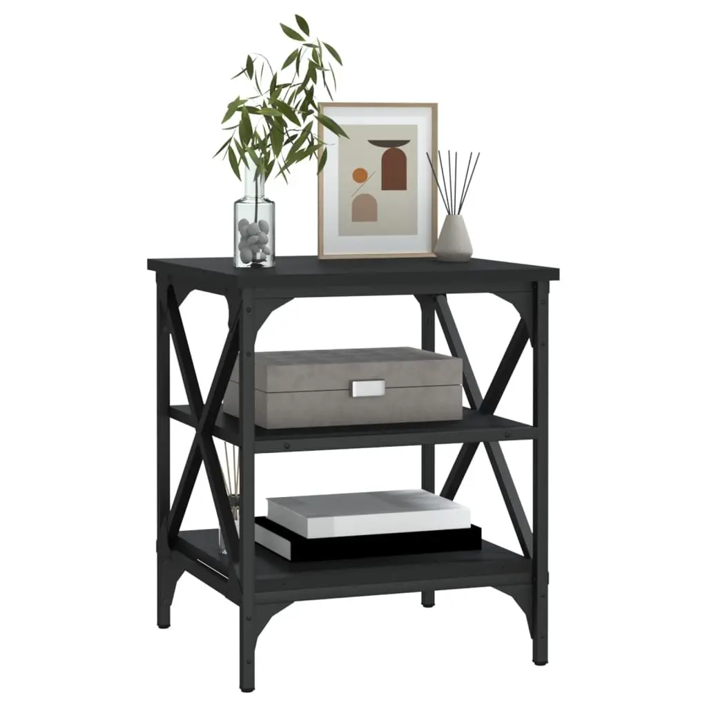 End Table Black Storage Side Table Living Room Accent Furniture Engineered Wood