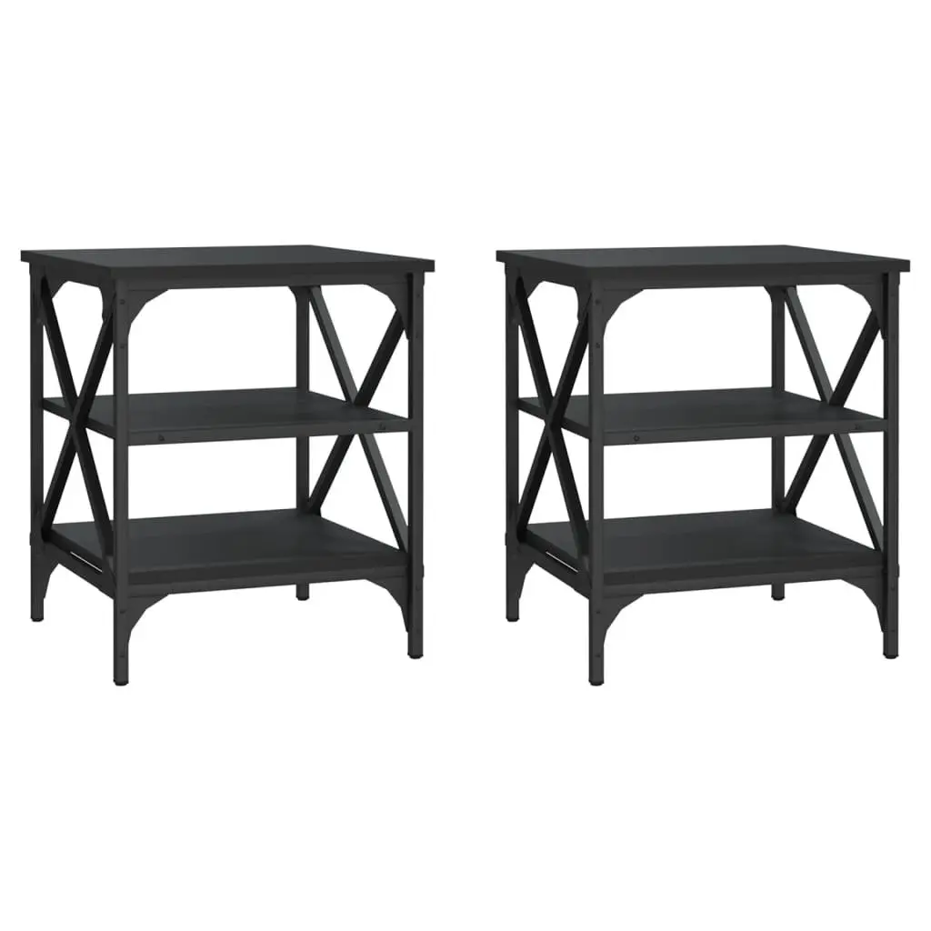 End Tables Black 40x42x50cm Industrial Style Storage Side Tables 2 Piece