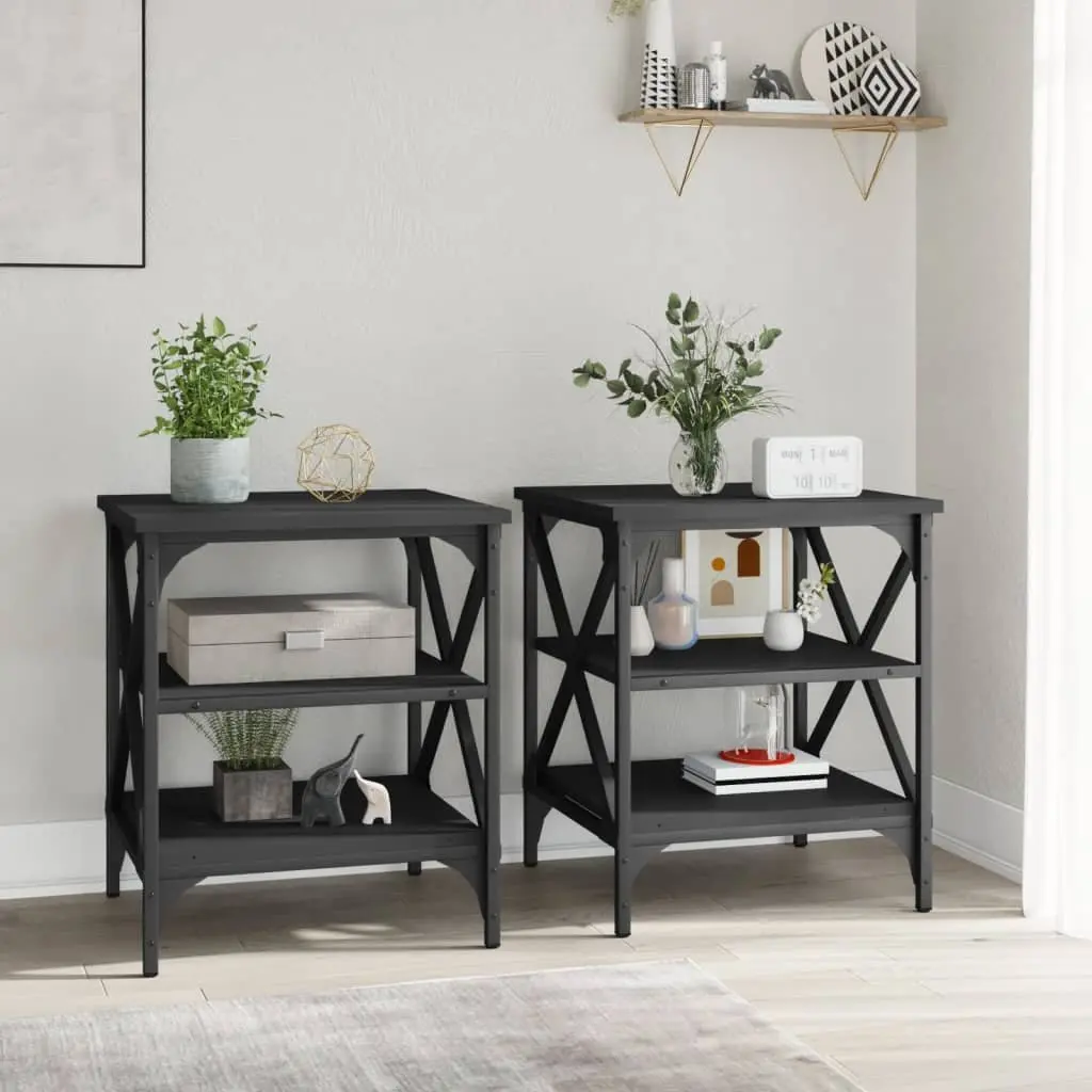 End Tables Black 40x42x50cm Industrial Style Storage Side Tables 2 Piece