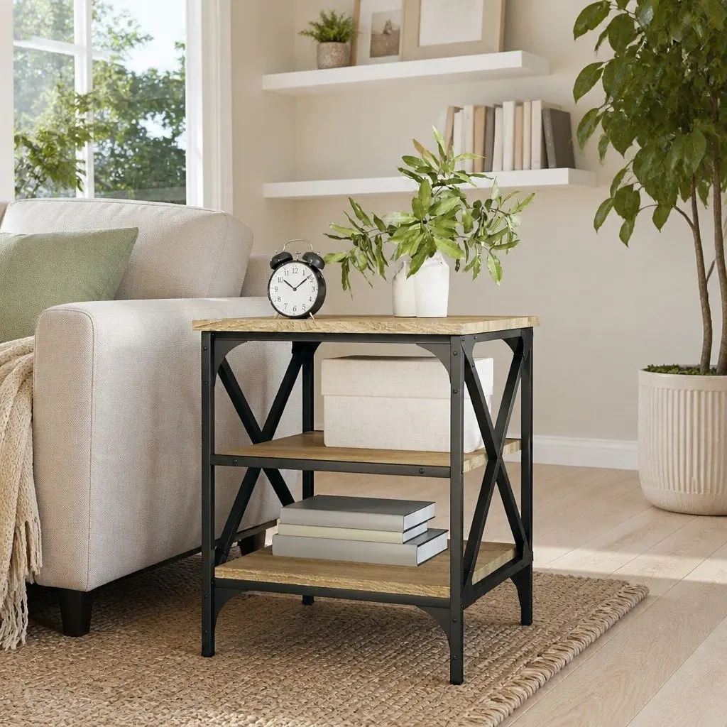 Side Table Living Room Storage Brown Engineered Wood 40x42x50cm
