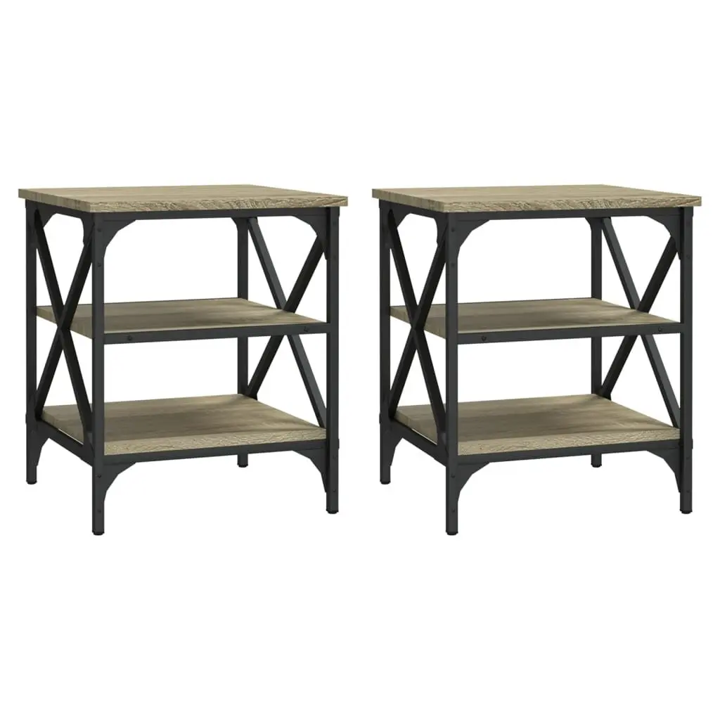 End Tables Set of 2 Living Room Bedroom Sonoma Oak Brown Engineered Wood Storage