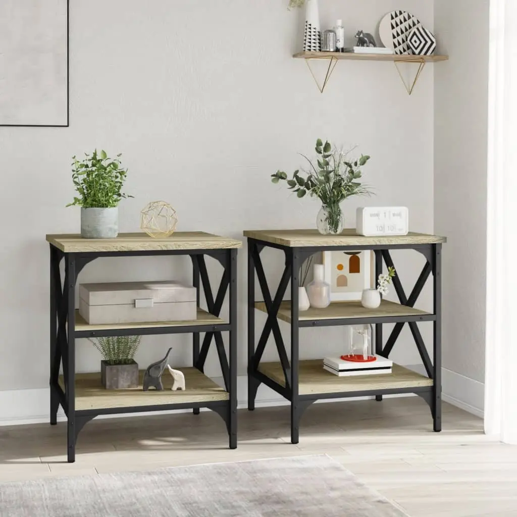 End Tables Set of 2 Living Room Bedroom Sonoma Oak Brown Engineered Wood Storage
