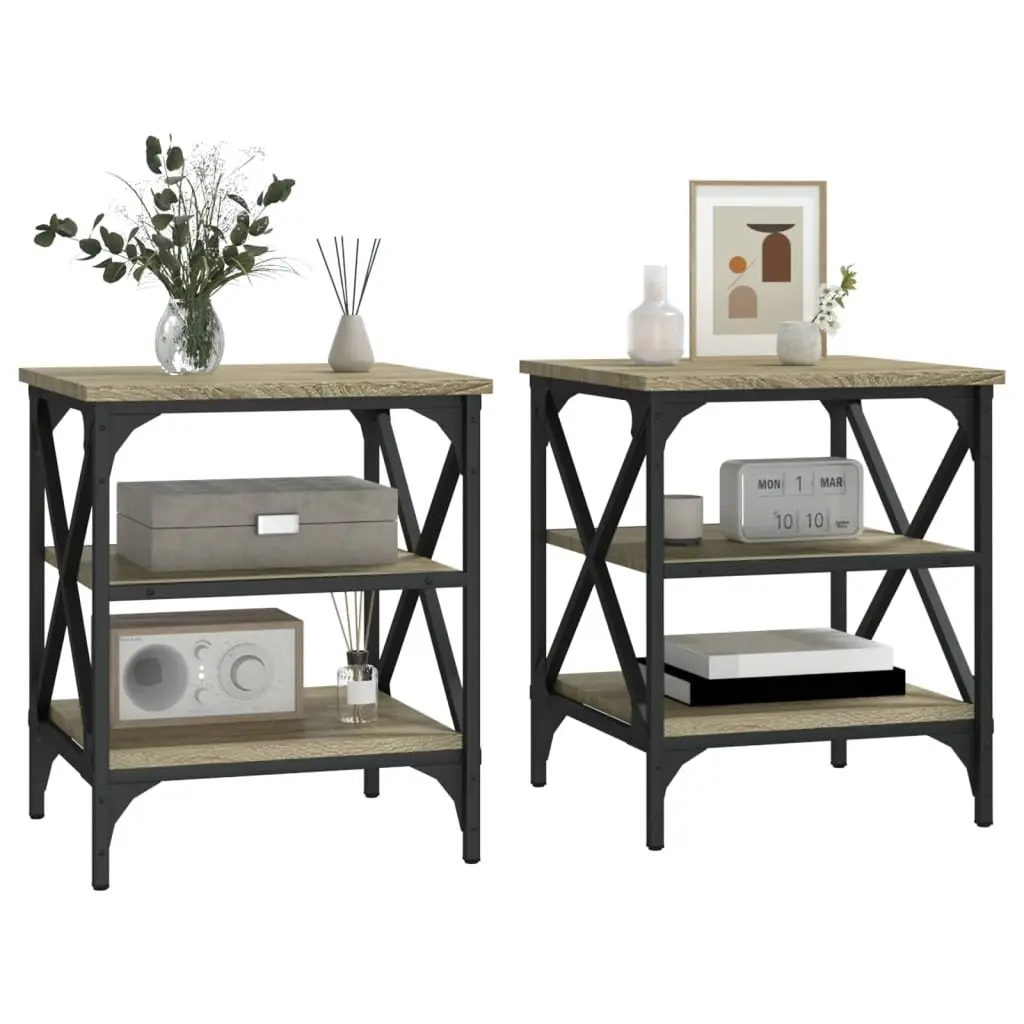 End Tables Set of 2 Living Room Bedroom Sonoma Oak Brown Engineered Wood Storage