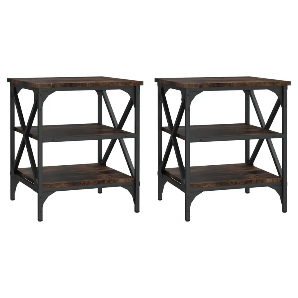 End Tables for Living Room or Bedroom 2 Piece Brown Industrial Side Table Engineered Wood Storage Furniture