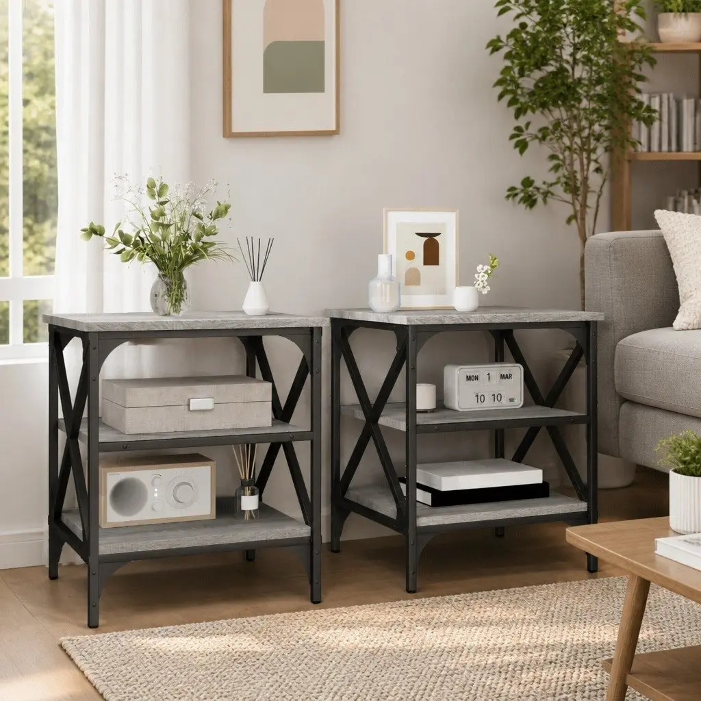 End Tables for Living Room Grey Engineered Wood Side Table 2 Piece