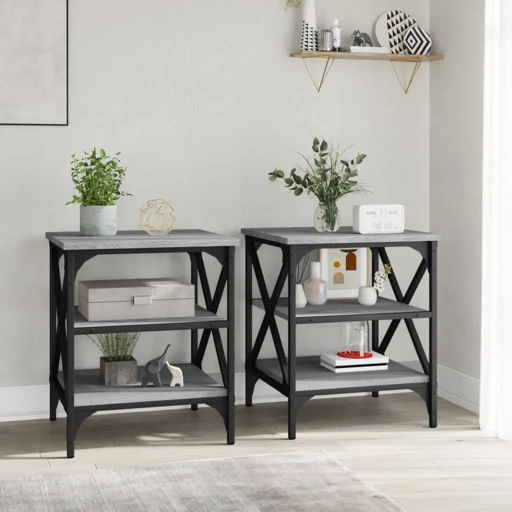End Tables for Living Room Grey Engineered Wood Side Table 2 Piece