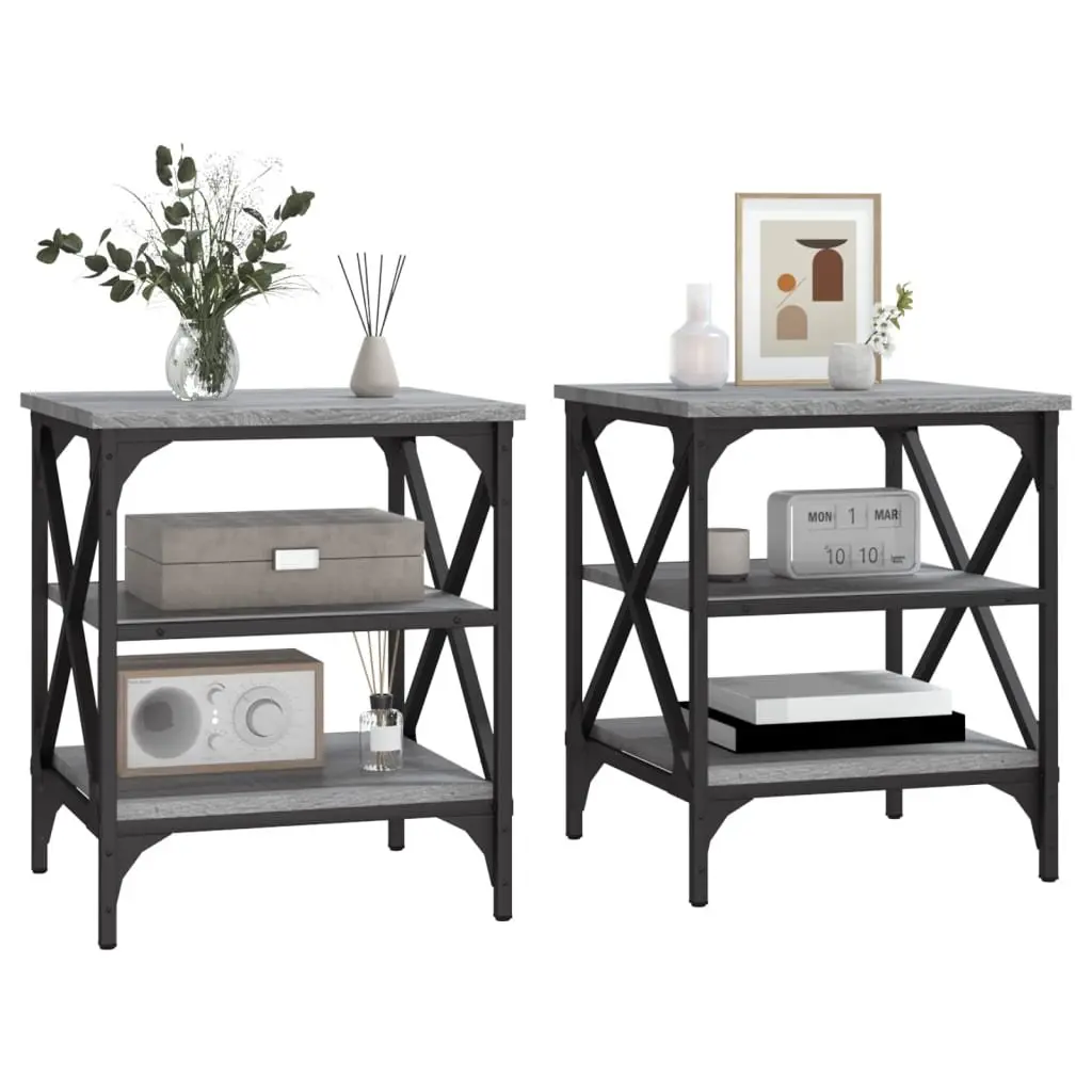End Tables for Living Room Grey Engineered Wood Side Table 2 Piece