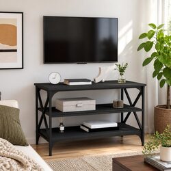 80x40x50cm Black TV Cabinet with Engineered Wood Construction