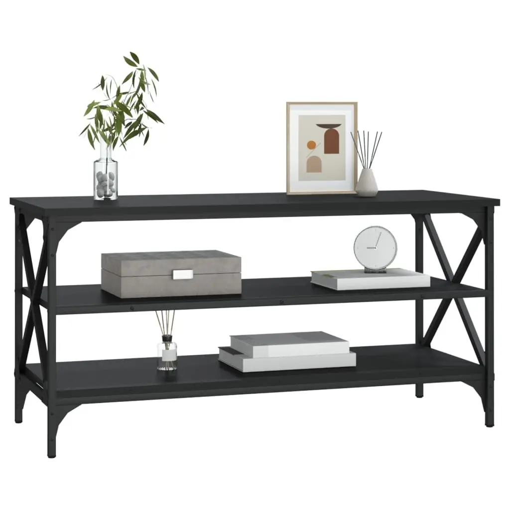 TV Cabinet Media Storage Stand Industrial Style Black Engineered Wood Unit 100 x 40 x 50 cm