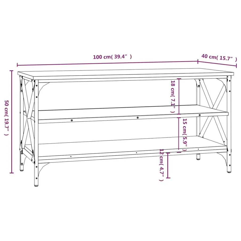 TV Cabinet Media Storage Stand Industrial Style Black Engineered Wood Unit 100 x 40 x 50 cm