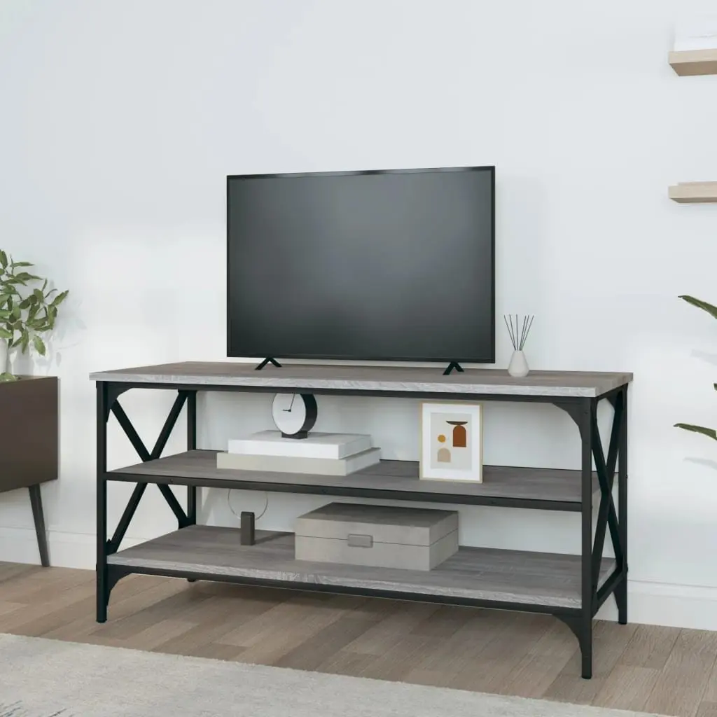 Grey Engineered Wood Media Storage TV Cabinet