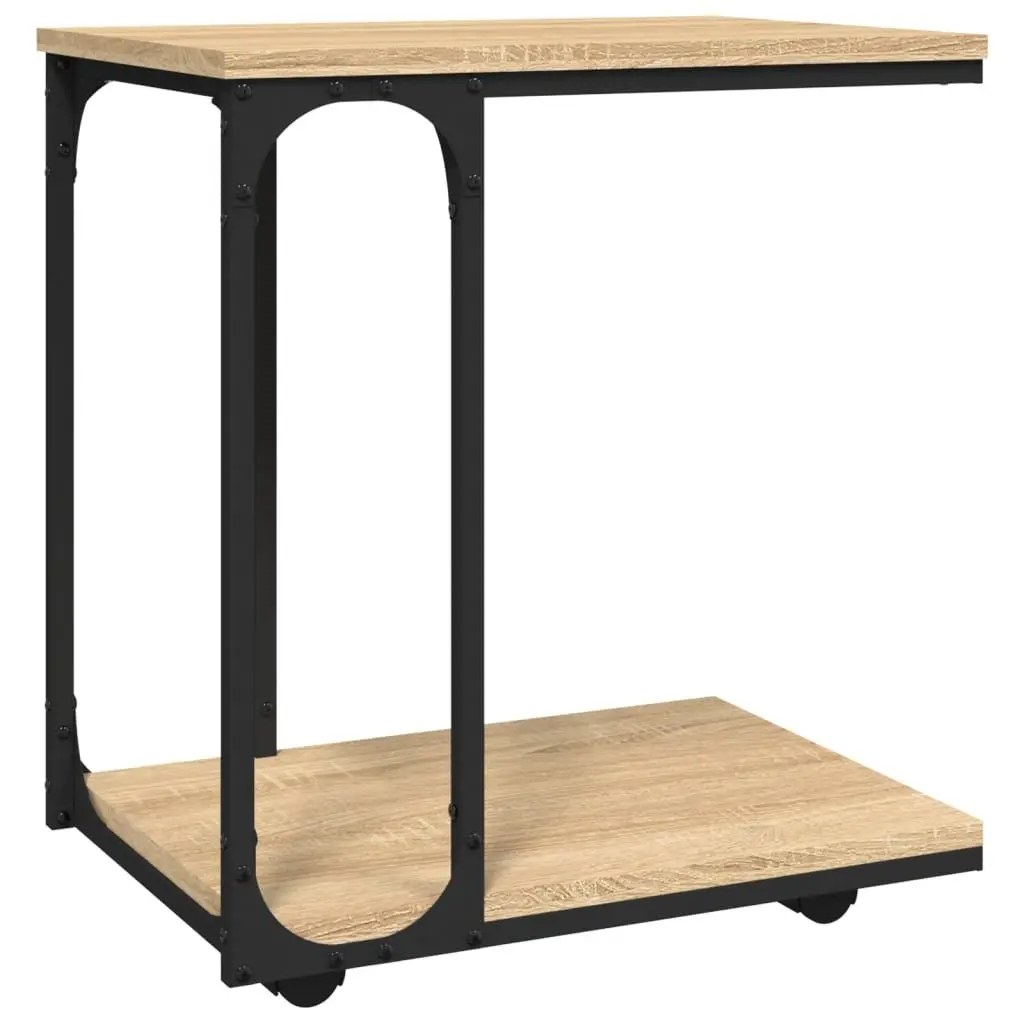 C-Shape End Table for Living Room with Wheels Brown Engineered Wood