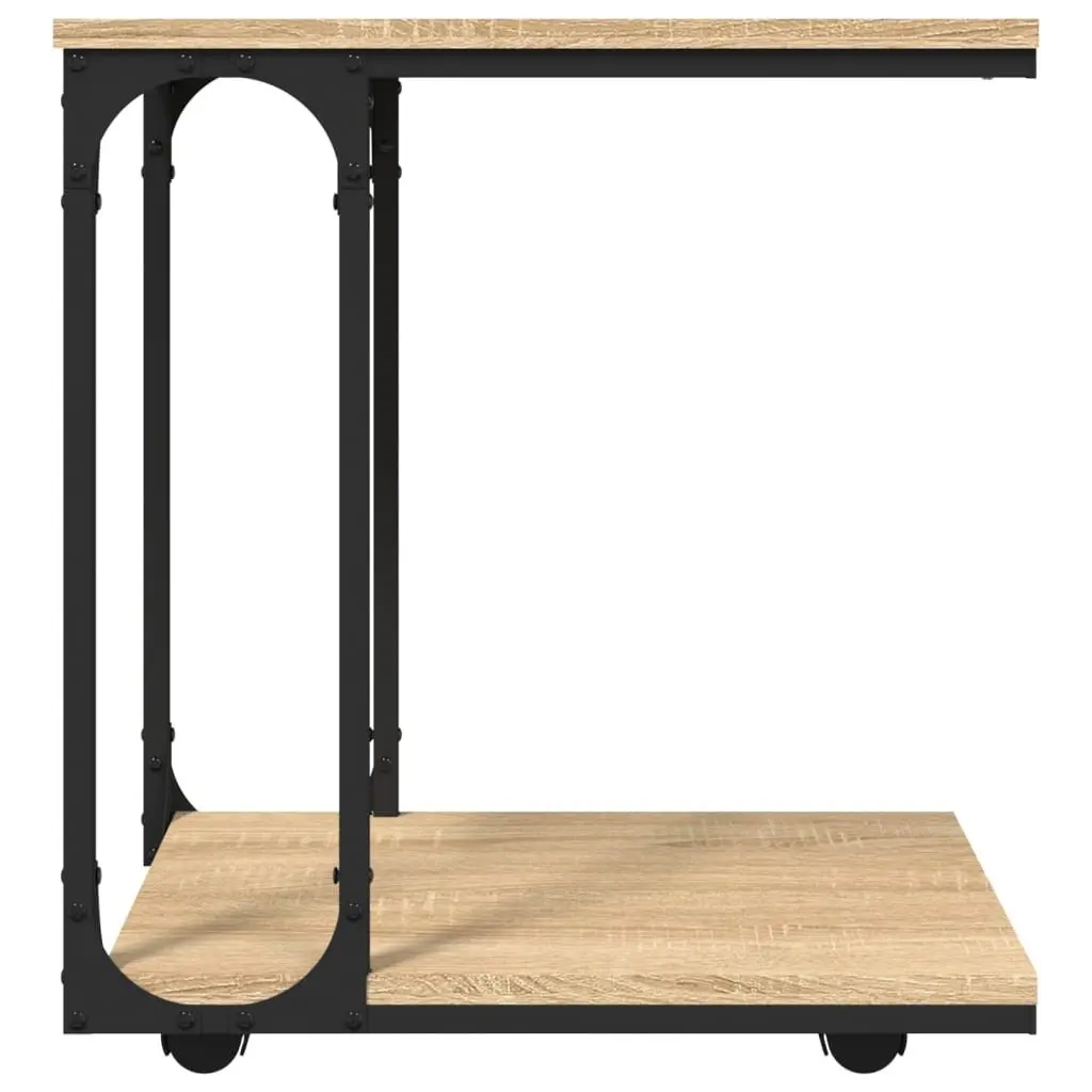 C-Shape End Table for Living Room with Wheels Brown Engineered Wood