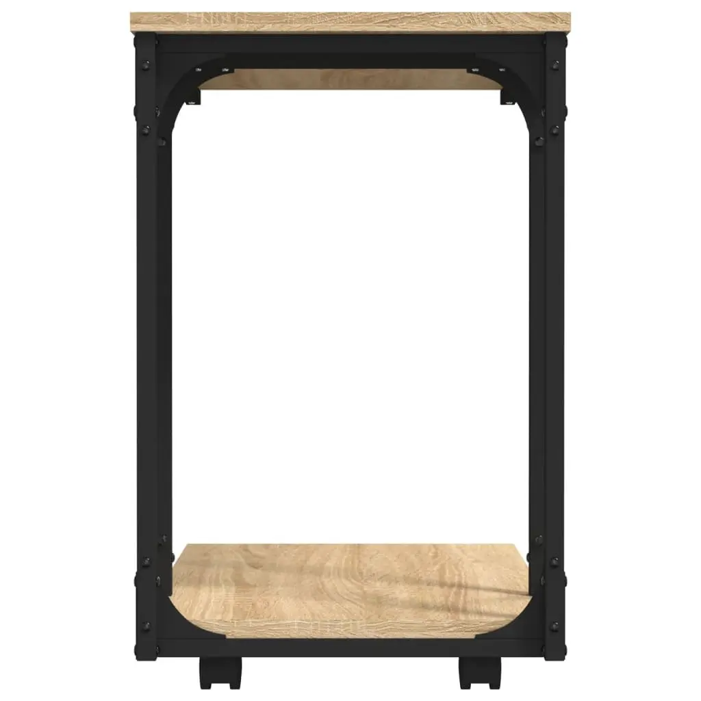 C-Shape End Table for Living Room with Wheels Brown Engineered Wood