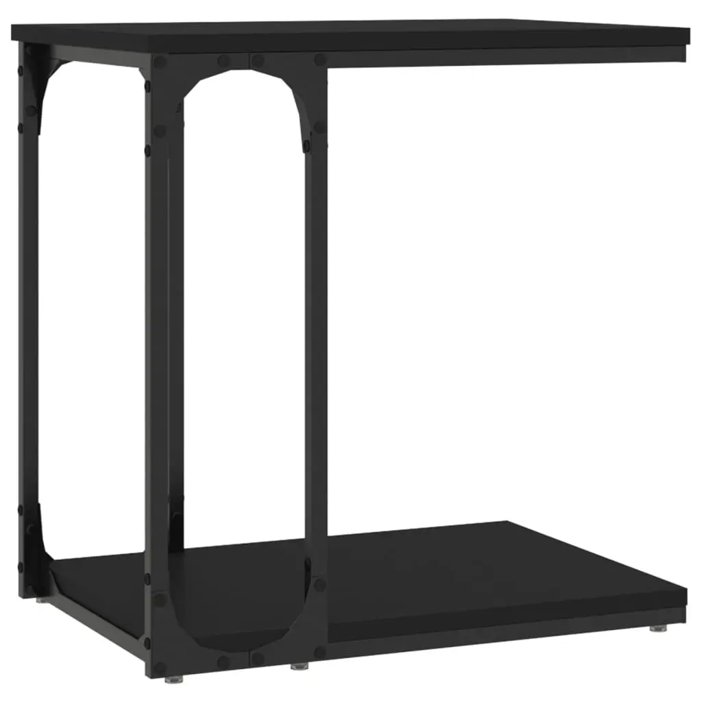End Table Side Table Black C-Shape Storage Engineered Wood Steel Frame Living