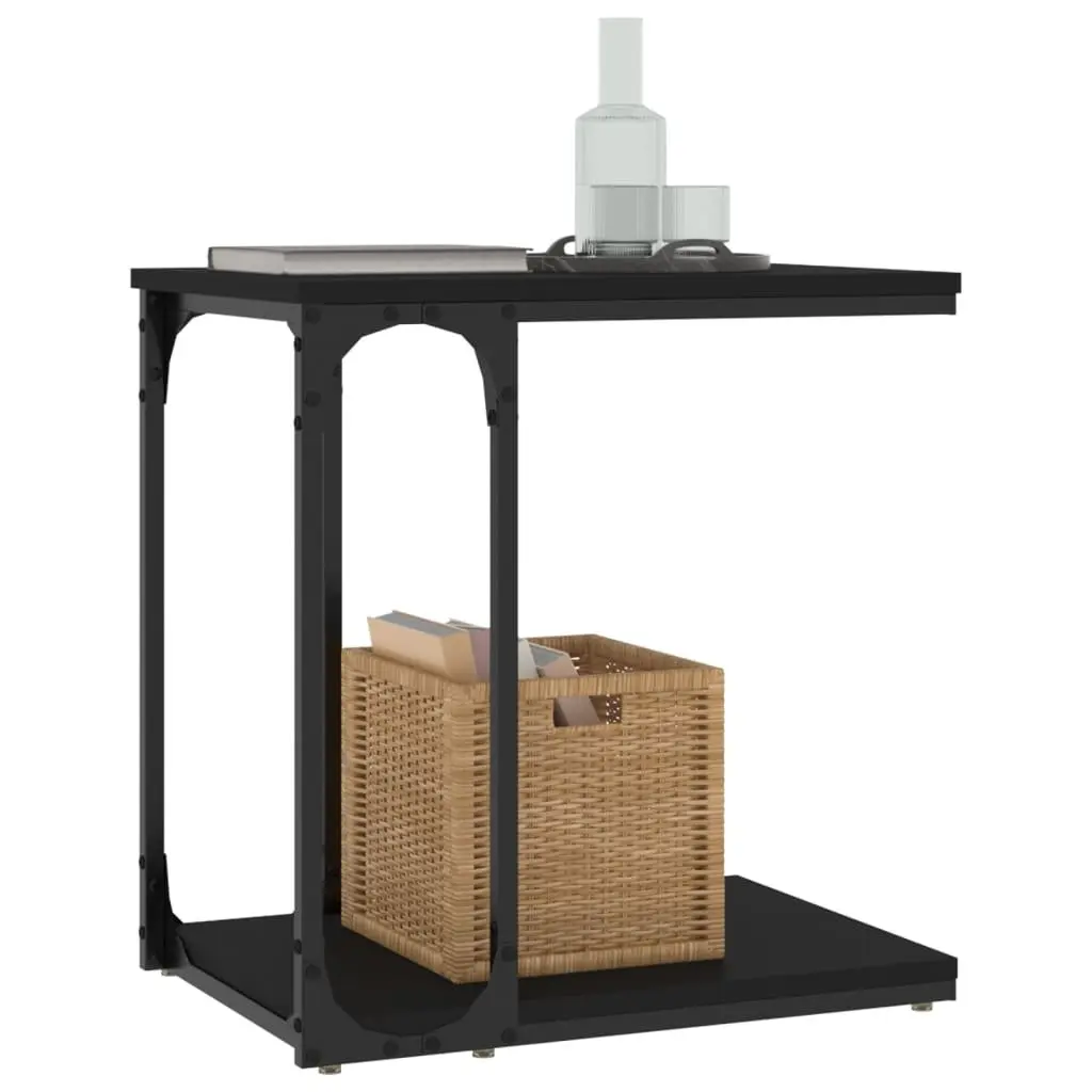 End Table Side Table Black C-Shape Storage Engineered Wood Steel Frame Living