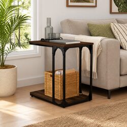 Engineered Wood Brown Oak Side Table – 50x35x52cm