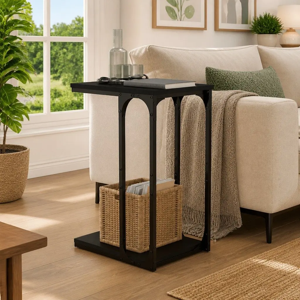 Black C-Shape Engineered Wood Table