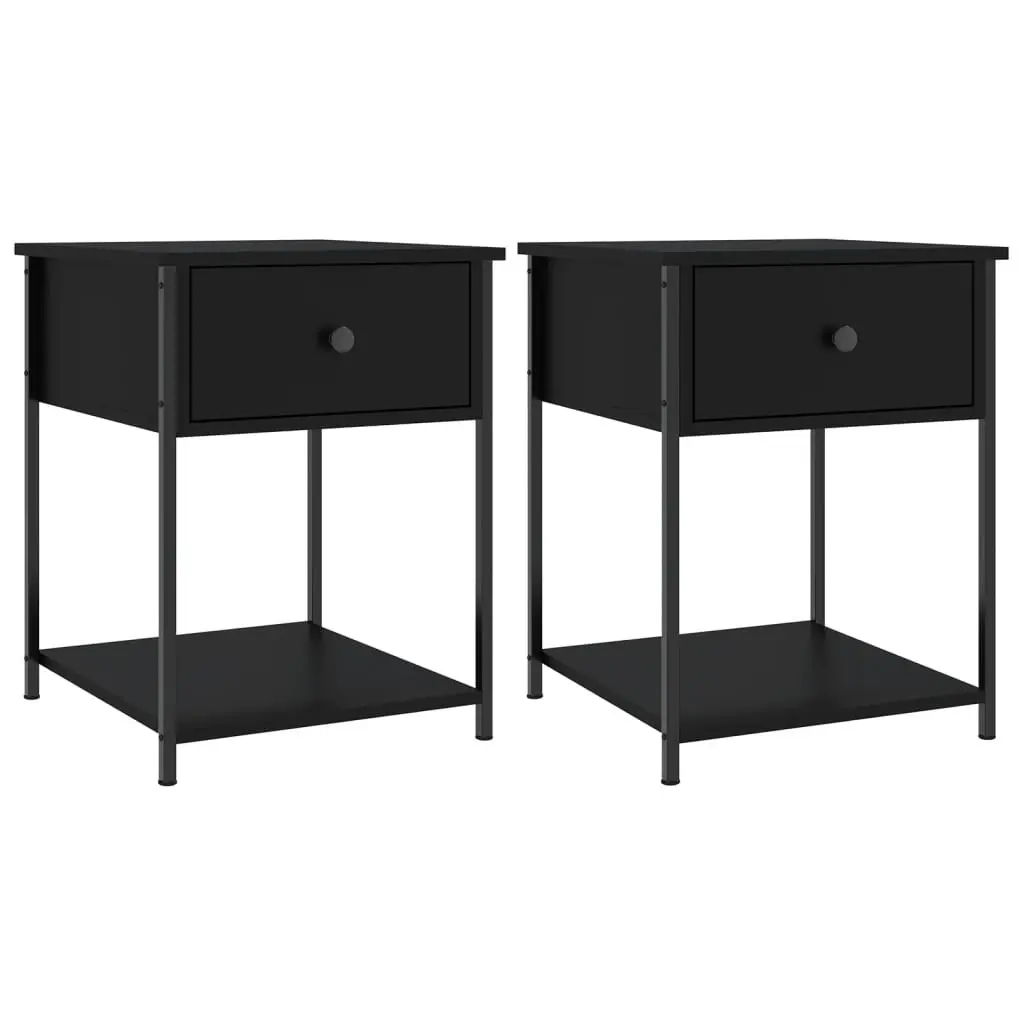 Bedside Table 44x45x58cm Black Storage Cabinet Engineered Wood Metal Frame