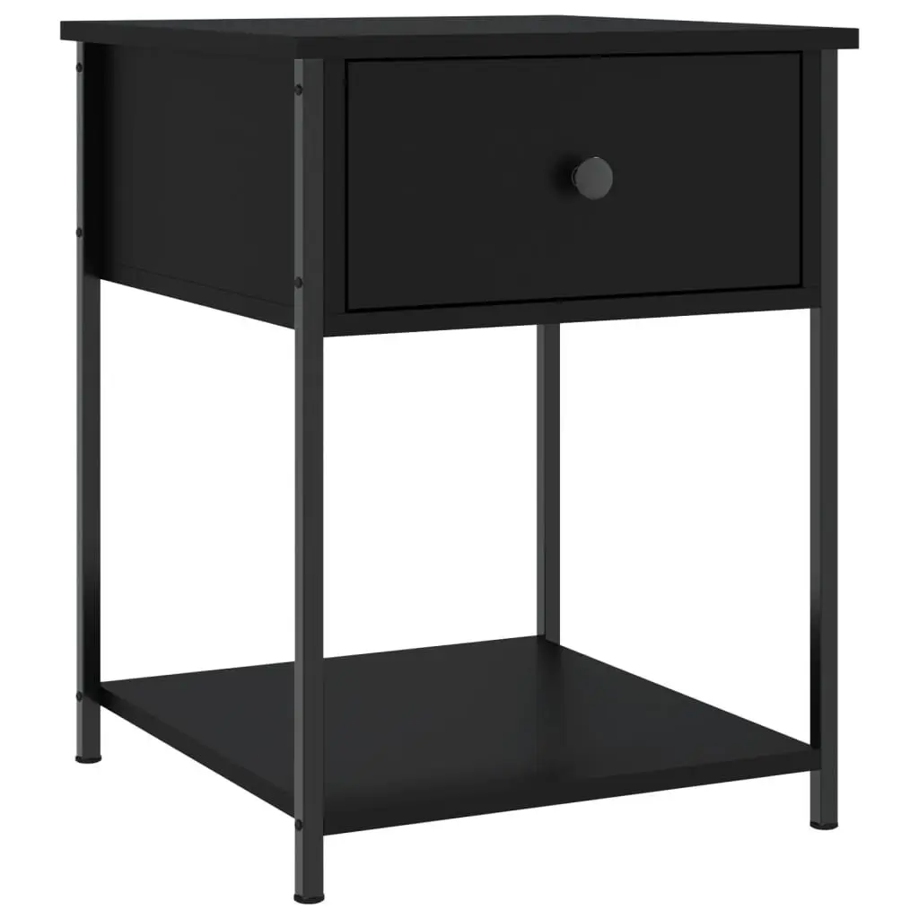 Bedside Table 44x45x58cm Black Storage Cabinet Engineered Wood Metal Frame