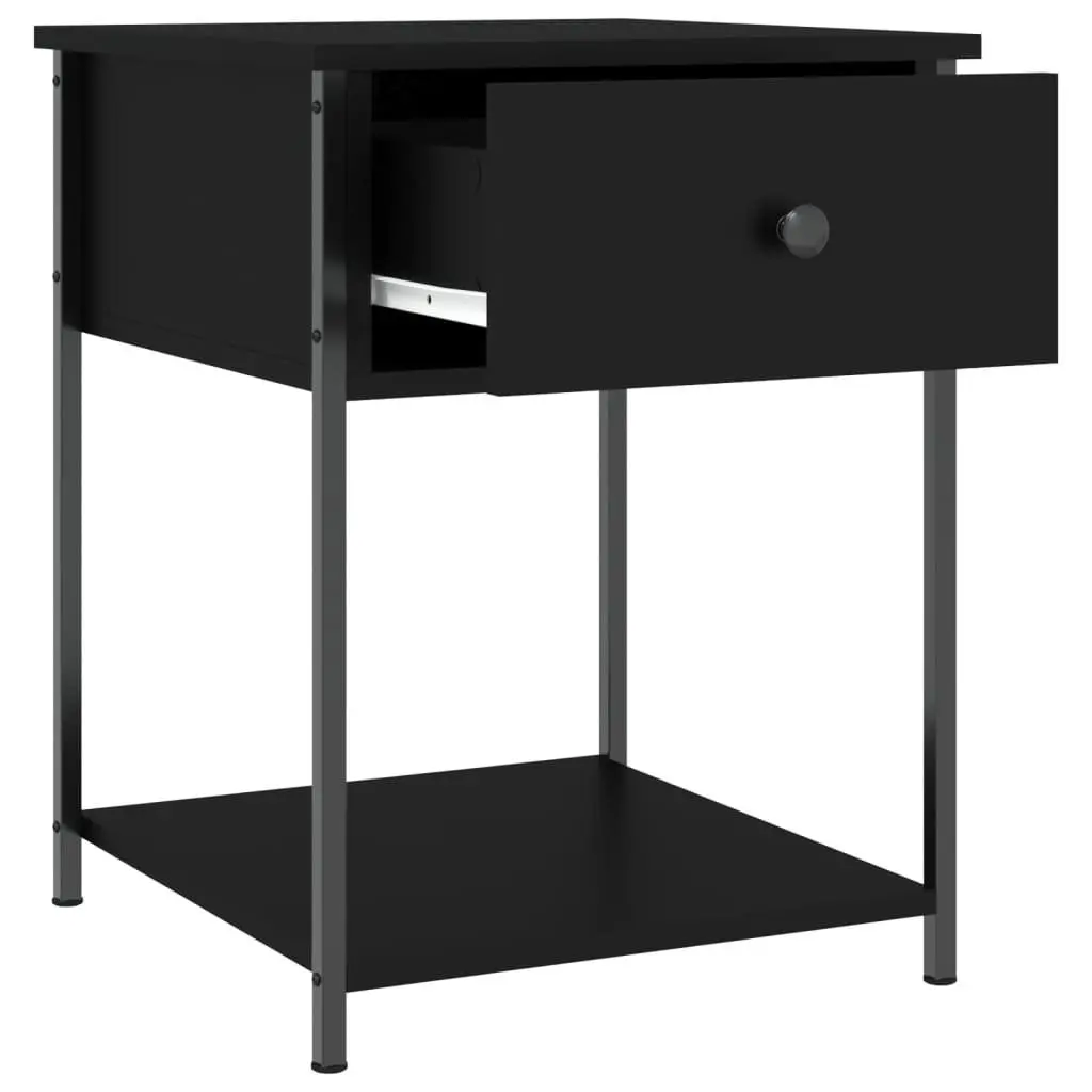 Bedside Table 44x45x58cm Black Storage Cabinet Engineered Wood Metal Frame