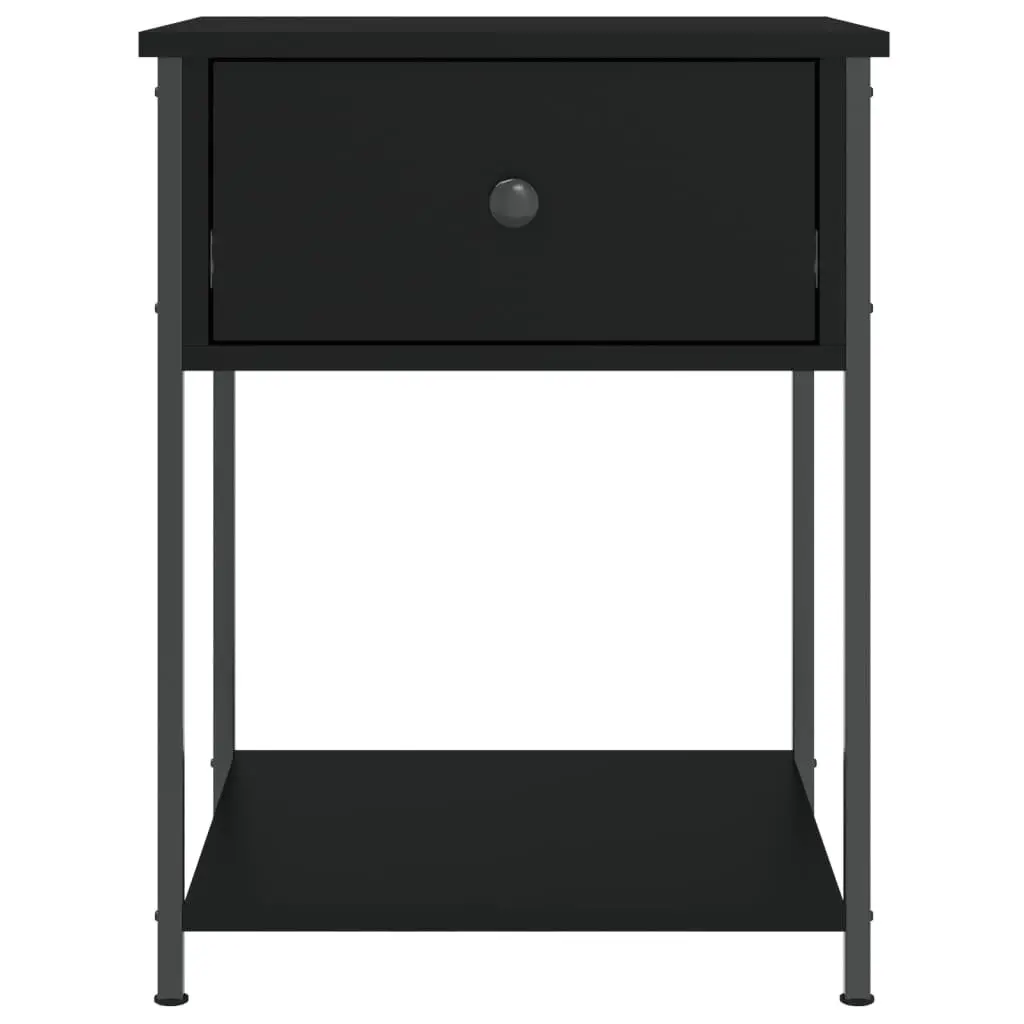 Bedside Table 44x45x58cm Black Storage Cabinet Engineered Wood Metal Frame