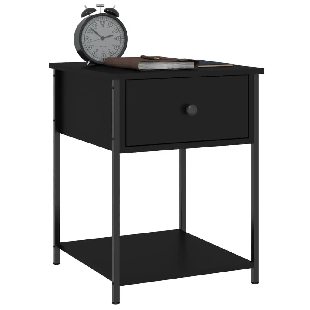 Bedside Table 44x45x58cm Black Storage Cabinet Engineered Wood Metal Frame