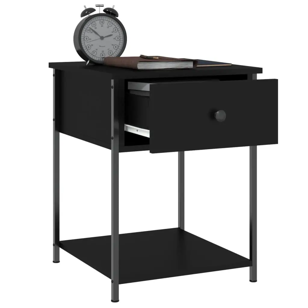 Bedside Table 44x45x58cm Black Storage Cabinet Engineered Wood Metal Frame