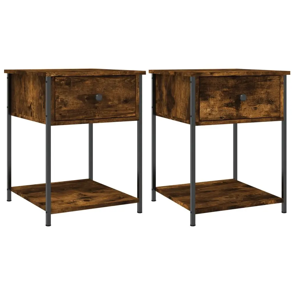 Bedside Table 2 pcs Brown Side Cabinet Engineered Wood Bedroom Storage
