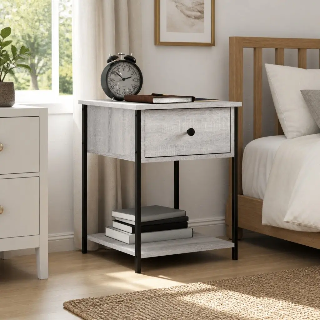 Bedside Table Grey Sonoma 44x45x58 cm Storage Cabinet Side Table Nightstand