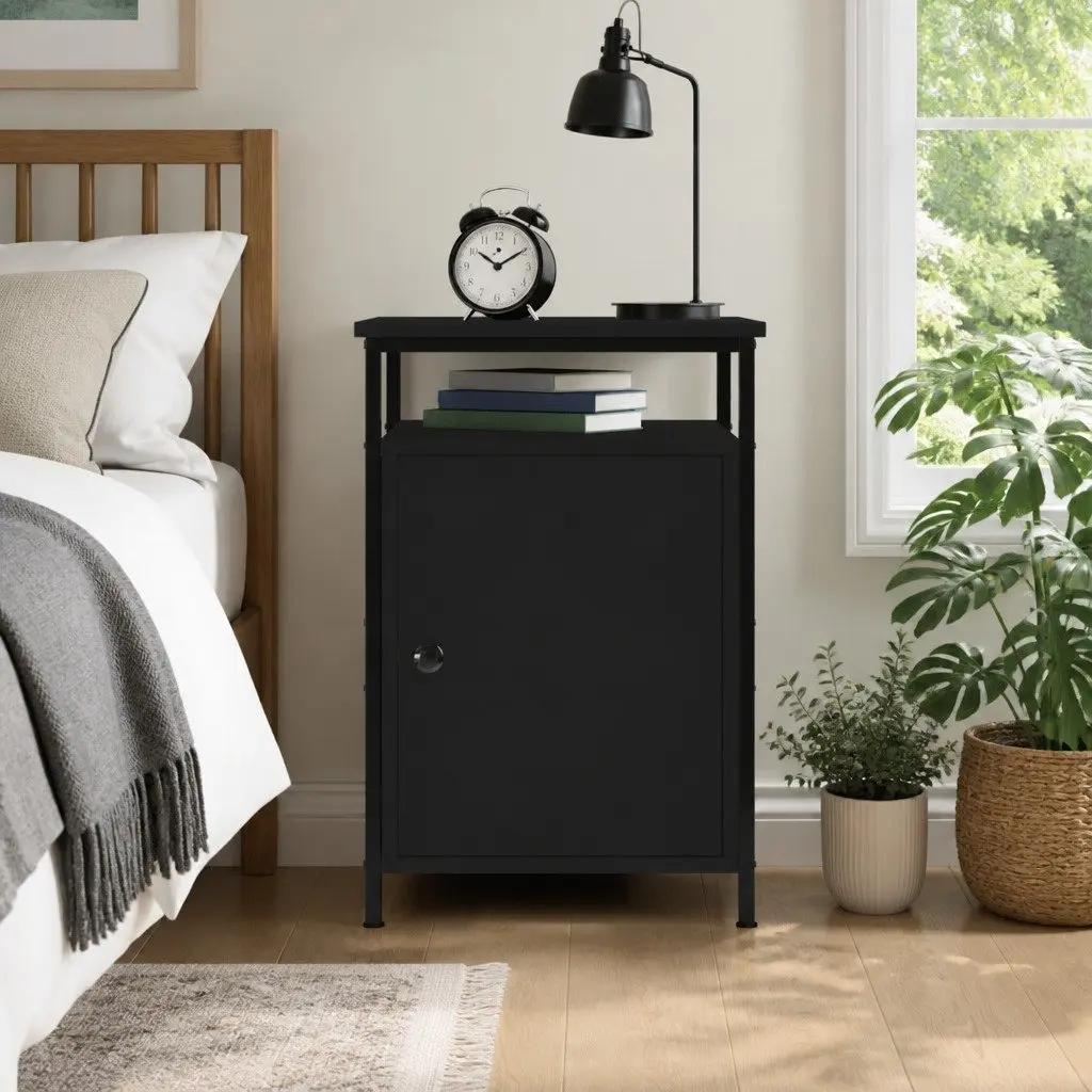 Bedside Table Bedroom Black 40x42x60cm Compact Storage Furniture