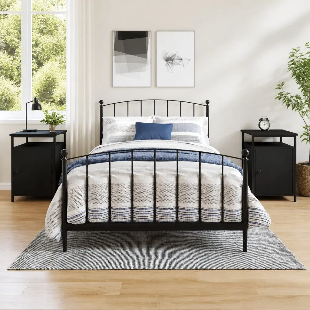 Bedside Cabinets 2 Piece Black Storage Bedroom Nightstand Compact Organiser