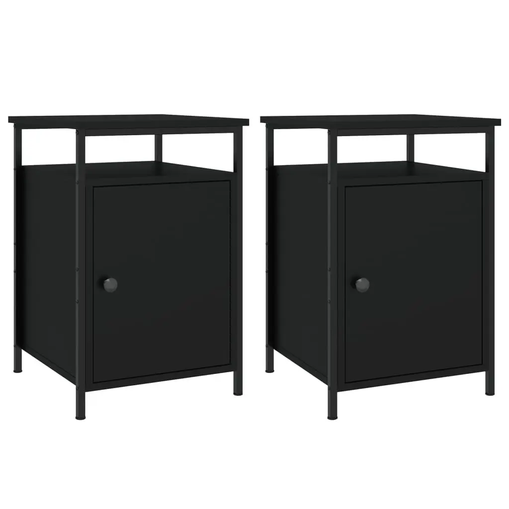 Bedside Cabinets 2 Piece Black Storage Bedroom Nightstand Compact Organiser