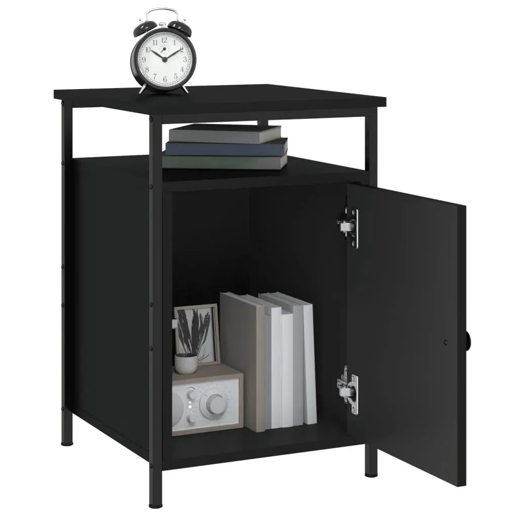 Bedside Cabinets 2 Piece Black Storage Bedroom Nightstand Compact Organiser