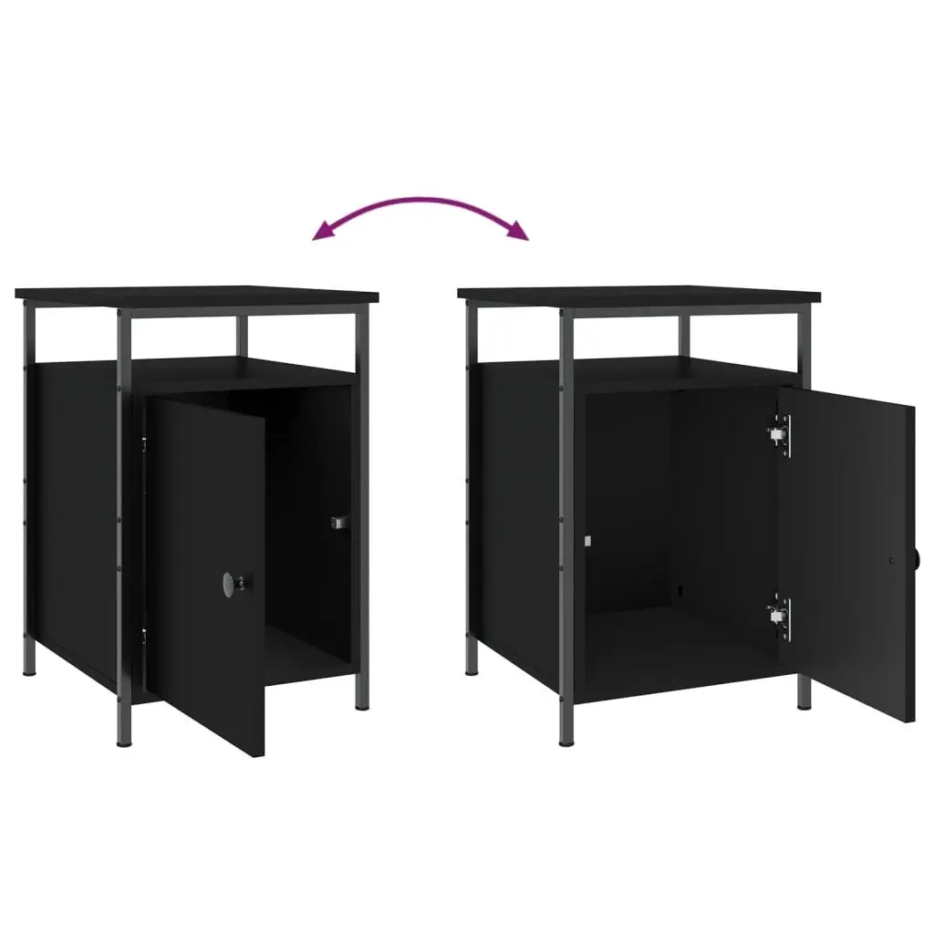 Bedside Cabinets 2 Piece Black Storage Bedroom Nightstand Compact Organiser