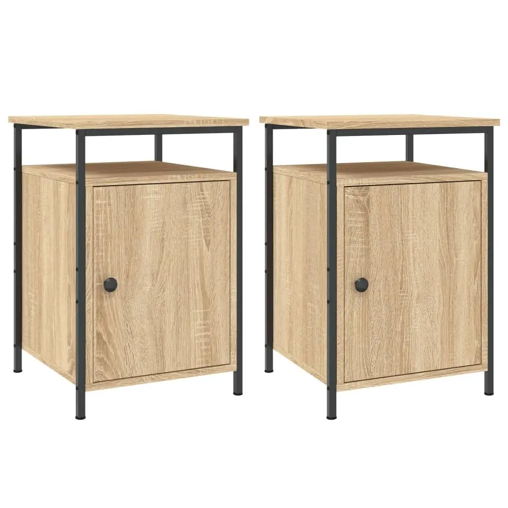 Brown Engineered Wood Bedside Cabinet 40x42x60cm Storage Nightstand 2 Pieces