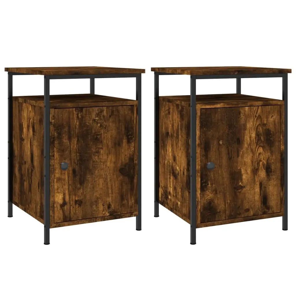 Bedside Cabinets 2 pcs Brown Engineered Wood Storage Bedroom Nightstand Tables
