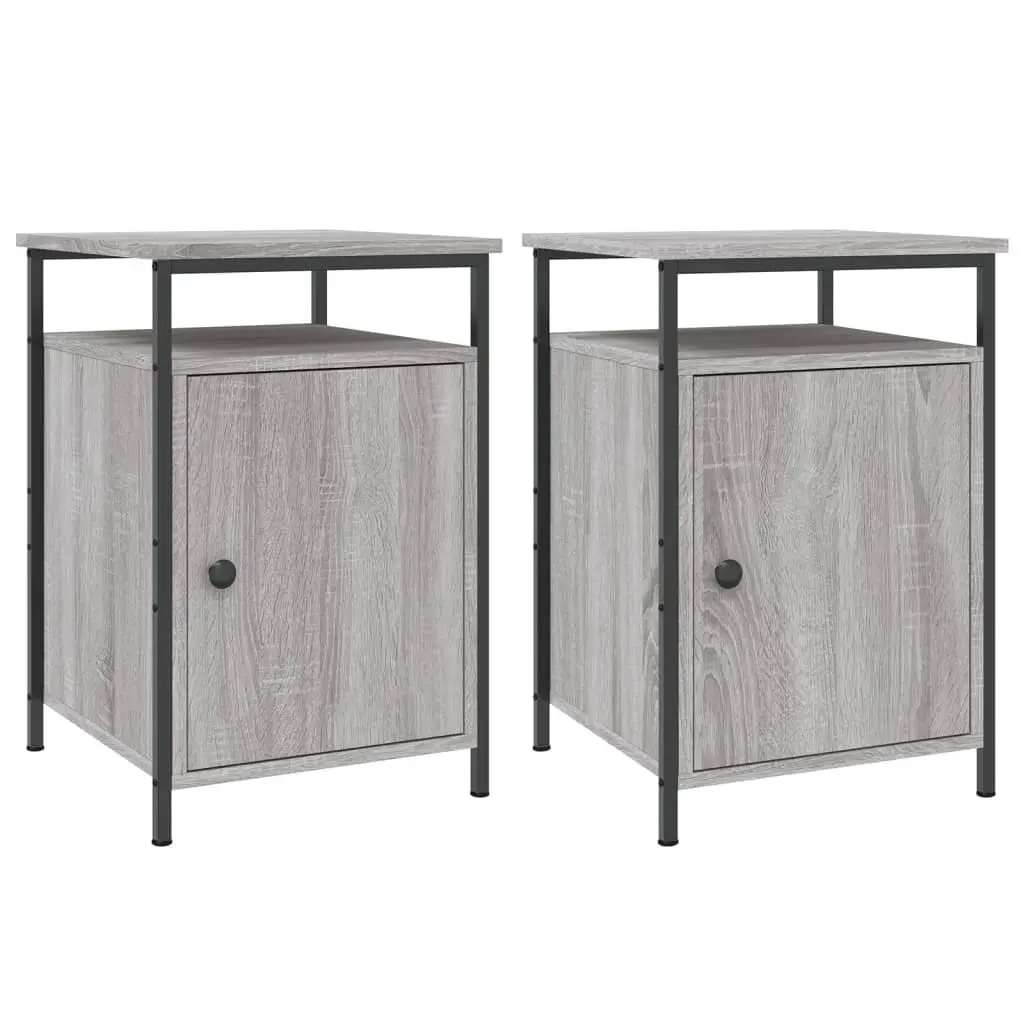 Bedside Cabinets 2 pcs Grey Sonoma Engineered Wood Storage Side Table Bedroom