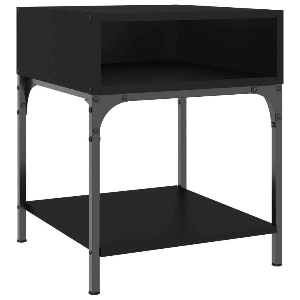Black Bedside Table with Storage