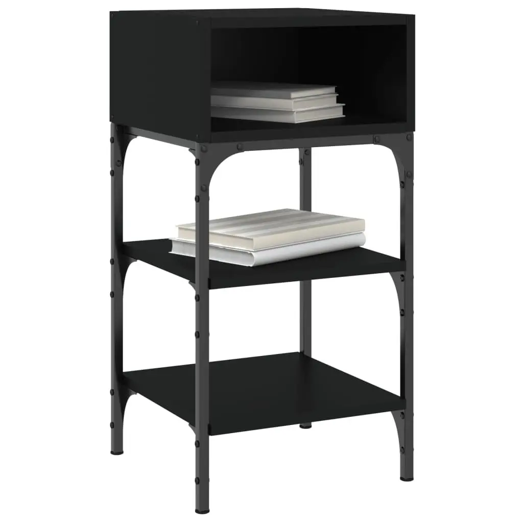 Bedside Table Black Engineered Wood Nightstand 35x34.5x70cm