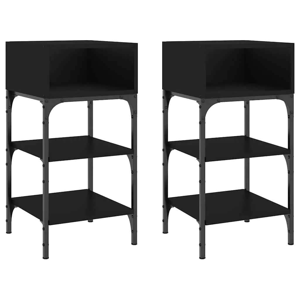 Bedside Tables Black 35x34.5x70 cm Engineered Wood Nightstand Storage 2 Piece
