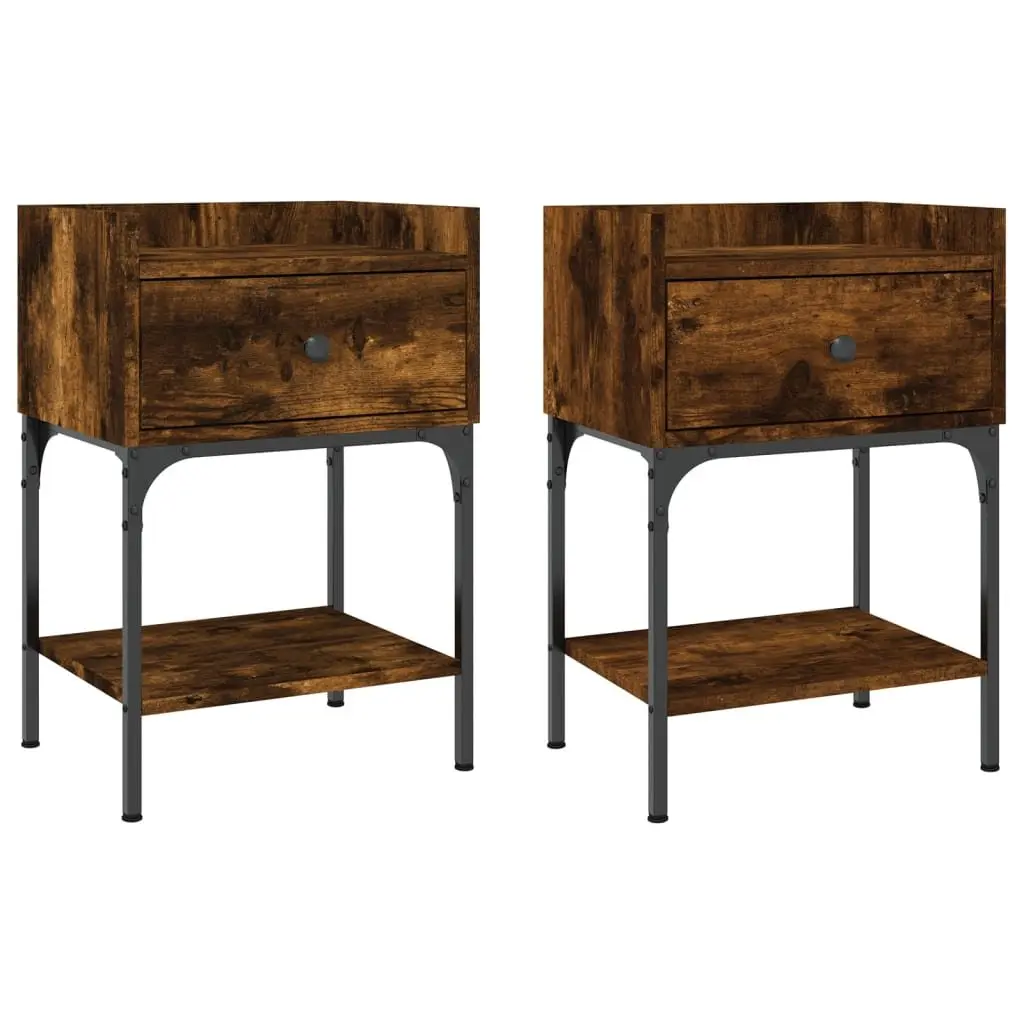 Bedside Tables 2 pcs Brown Engineered Wood Nightstand Cabinet 40.5x31x60 cm