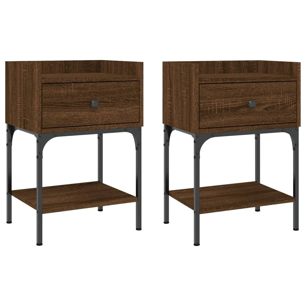 Brown Oak Engineered Wood Nightstands