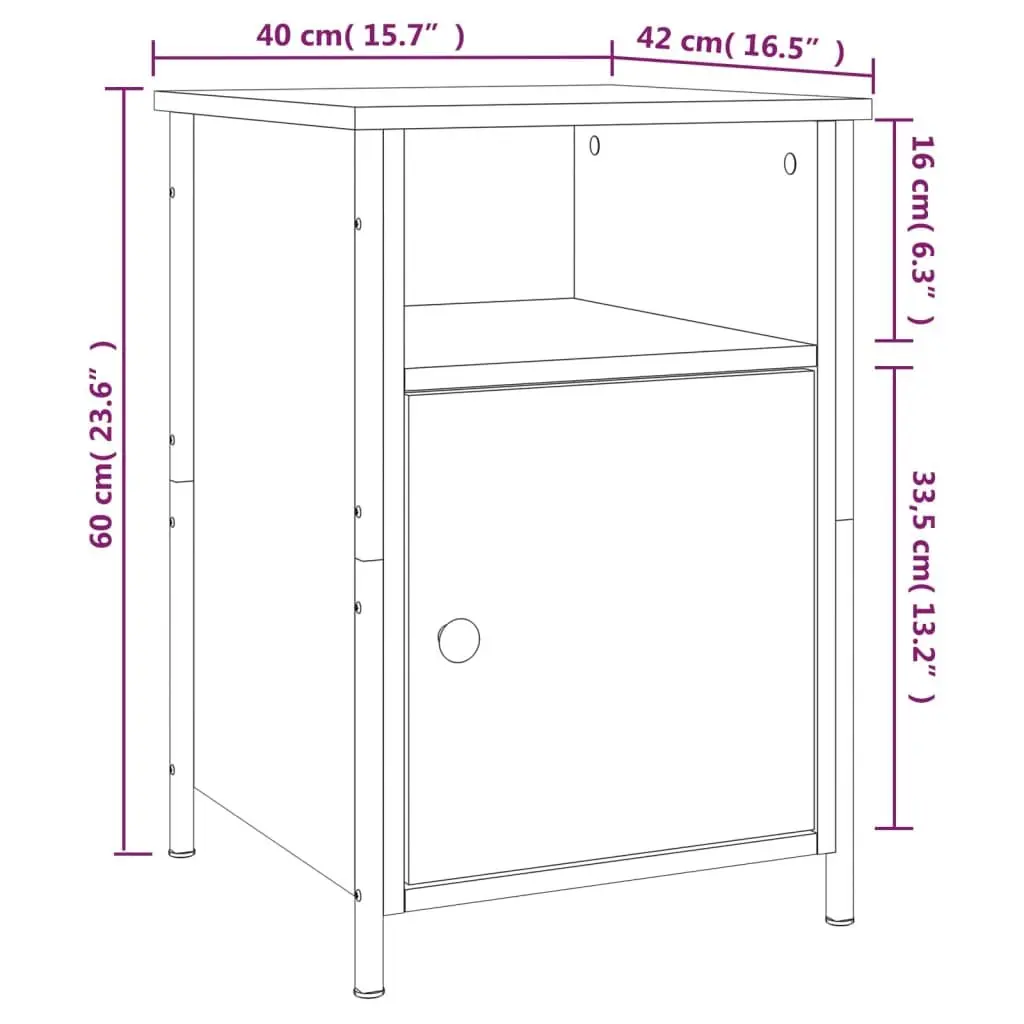 Bedside Cabinet Black 40x42x60 cm Storage Nightstand Table Engineered Wood