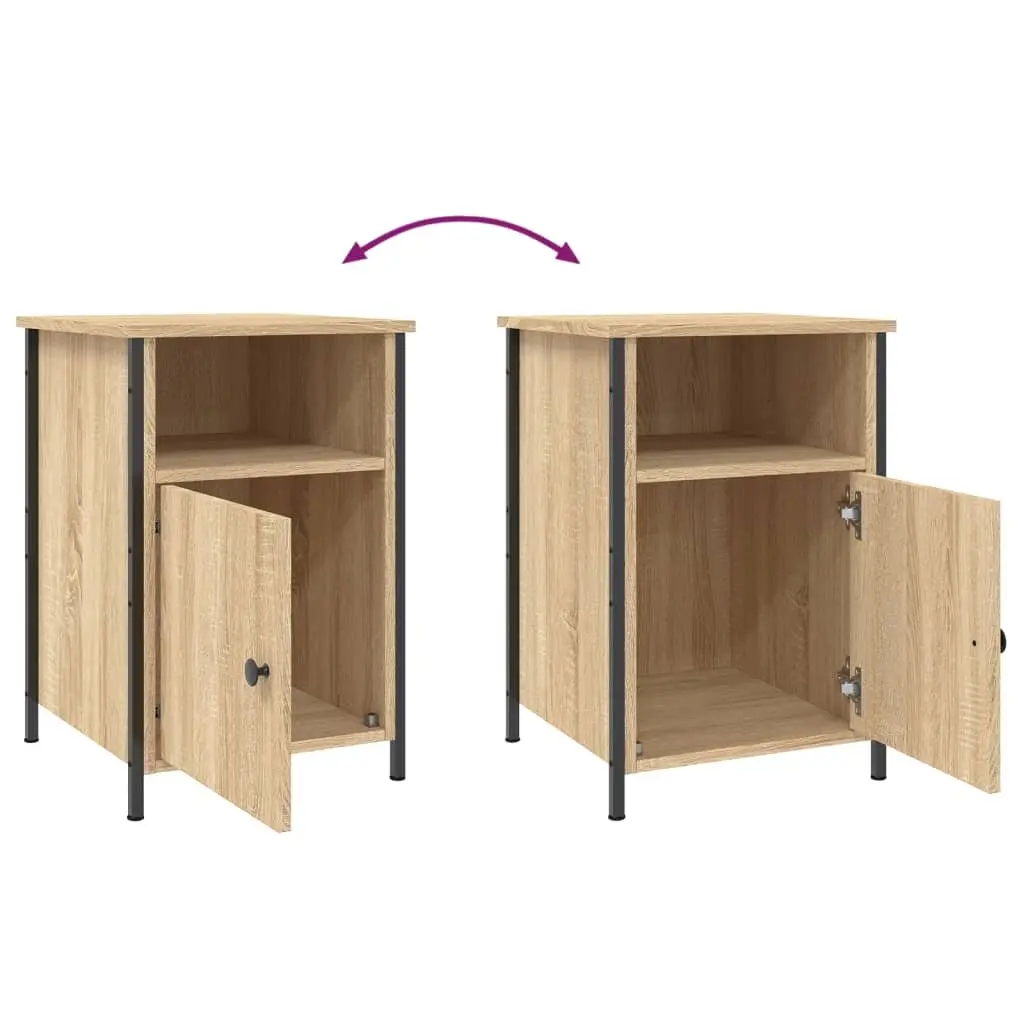 Bedside Cabinets Set of 2 Brown Engineered Wood Nightstands for Bedroom Storage