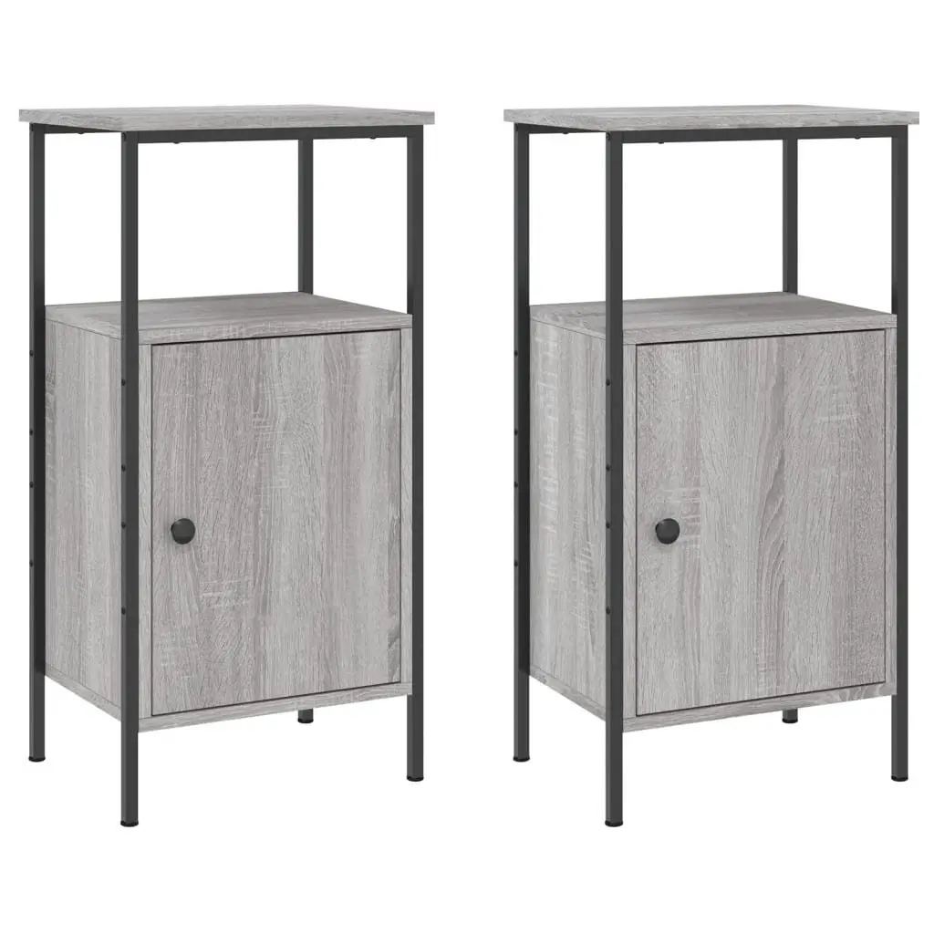 Bedside Cabinets Grey Sonoma Industrial Nightstand Storage Bedroom 2 Piece