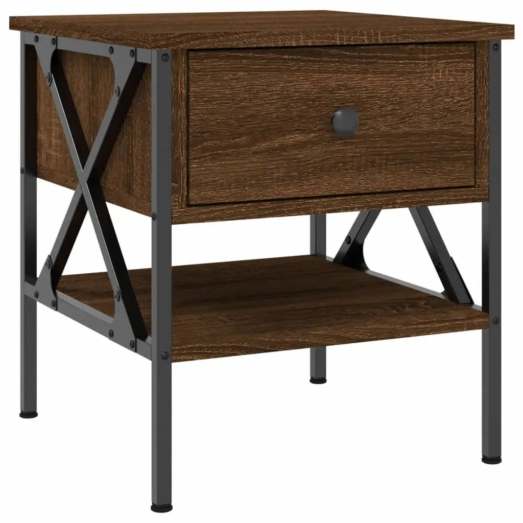 Brown Oak Engineered Wood Bedside Tables (2 pcs)