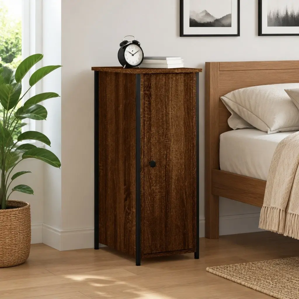 Bedside Cabinet Brown Oak Industrial Style 32x42x80cm Engineered Wood Storage